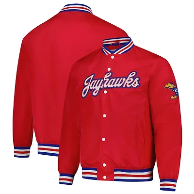 Unisex Charlie Hustle  Red Kansas Jayhawks Script Full-Snap Varsity Jacket