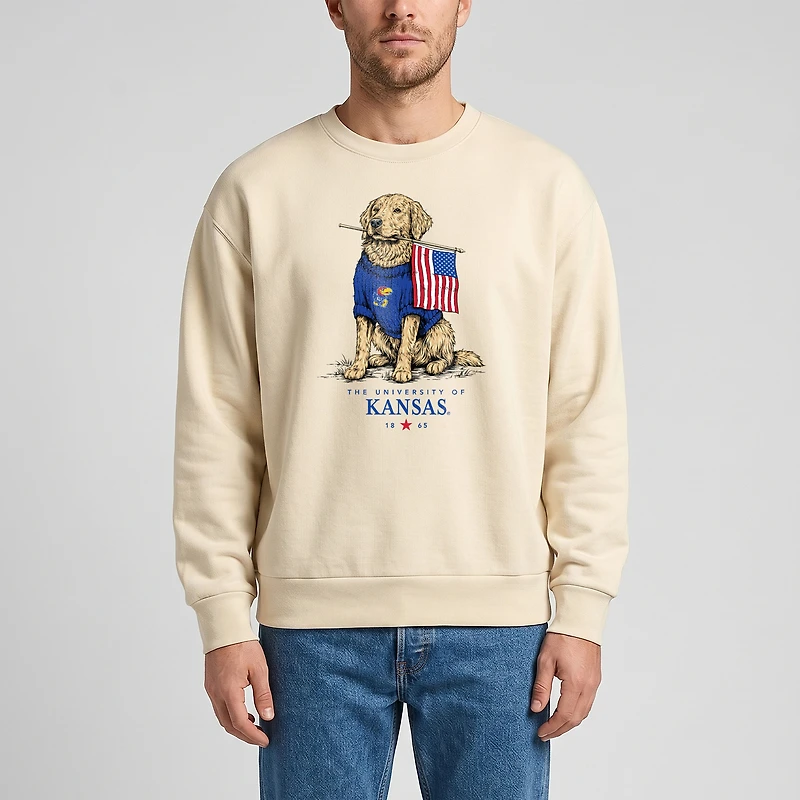 Sweat-shirt côtelé premium unisexe Uscape Apparel couleur crème Kansas Jayhawks Americana Good Boy