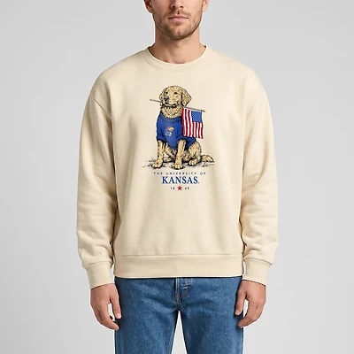 Sweat-shirt côtelé premium unisexe Uscape Apparel couleur crème Kansas Jayhawks Americana Good Boy