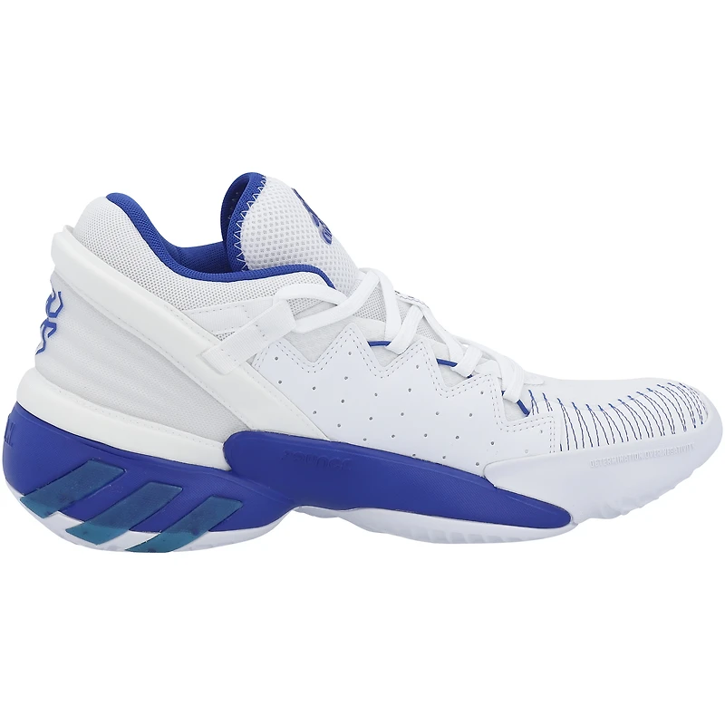 Chaussures Adidas Don 2 blanches et bleues de l'équipe des Kansas Jayhawks, fournies par le programme basketball - Pointure 9,5