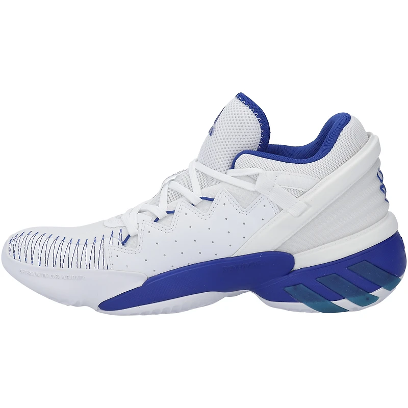 Chaussures Adidas Don 2 blanches et bleues de l'équipe des Kansas Jayhawks, fournies par le programme basketball - Pointure 9,5