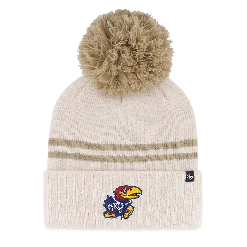 Women's '47  Natural Kansas Jayhawks Core & Inline Latte Cuffed Knit Hat with Pom