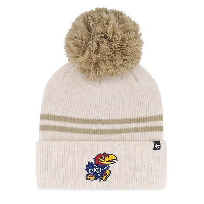 Women's '47  Natural Kansas Jayhawks Core & Inline Latte Cuffed Knit Hat with Pom
