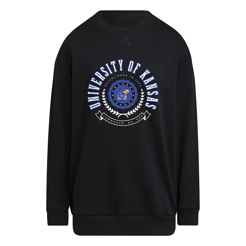 Women's adidas Black Kansas Jayhawks Oversized Crewneck Pullover
