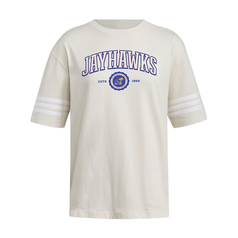 T-shirt oversize à trois bandes tendance crème adidas Kansas Jayhawks pour femme