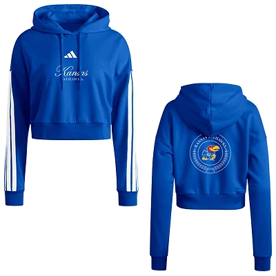 Sweat à capuche court adidas Royal Kansas Jayhawks Campus Queen pour femme