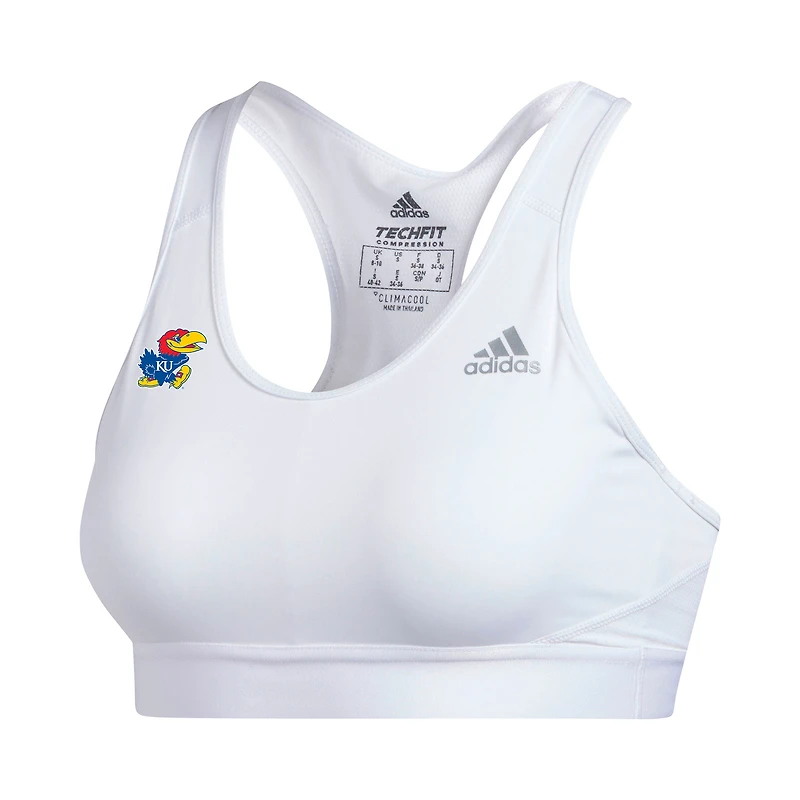 Soutien-gorge de sport adidas blanc Kansas Jayhawks Sideline Alphaskin pour femme