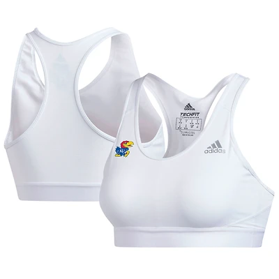 Soutien-gorge de sport adidas blanc Kansas Jayhawks Sideline Alphaskin pour femme