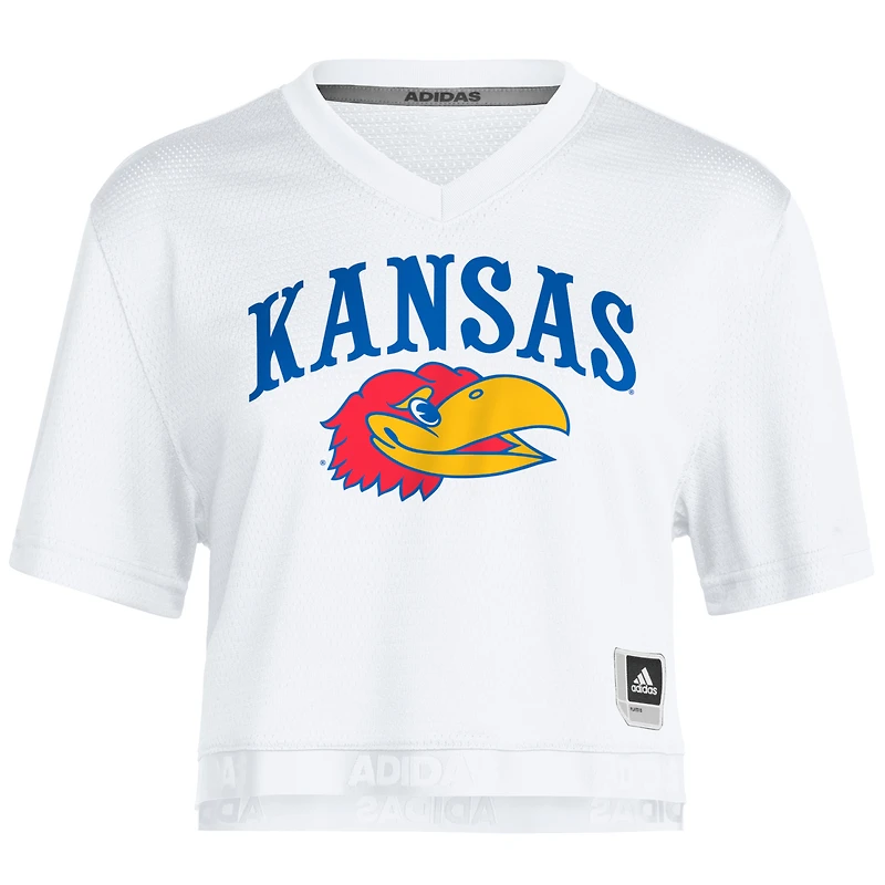 Women's adidas White Kansas Jayhawks Out Cropped T-Shirt