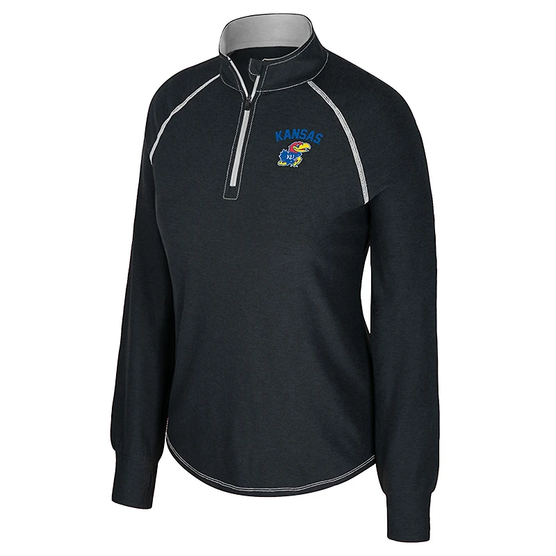 Women's Colosseum Black Kansas Jayhawks Bikram Raglan Quarter-Zip Top