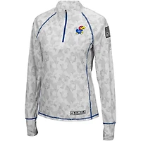 Women's Colosseum Camo Kansas Jayhawks OHT Military Appreciation Officer Arctic Lightweight Quarter-Zip Top