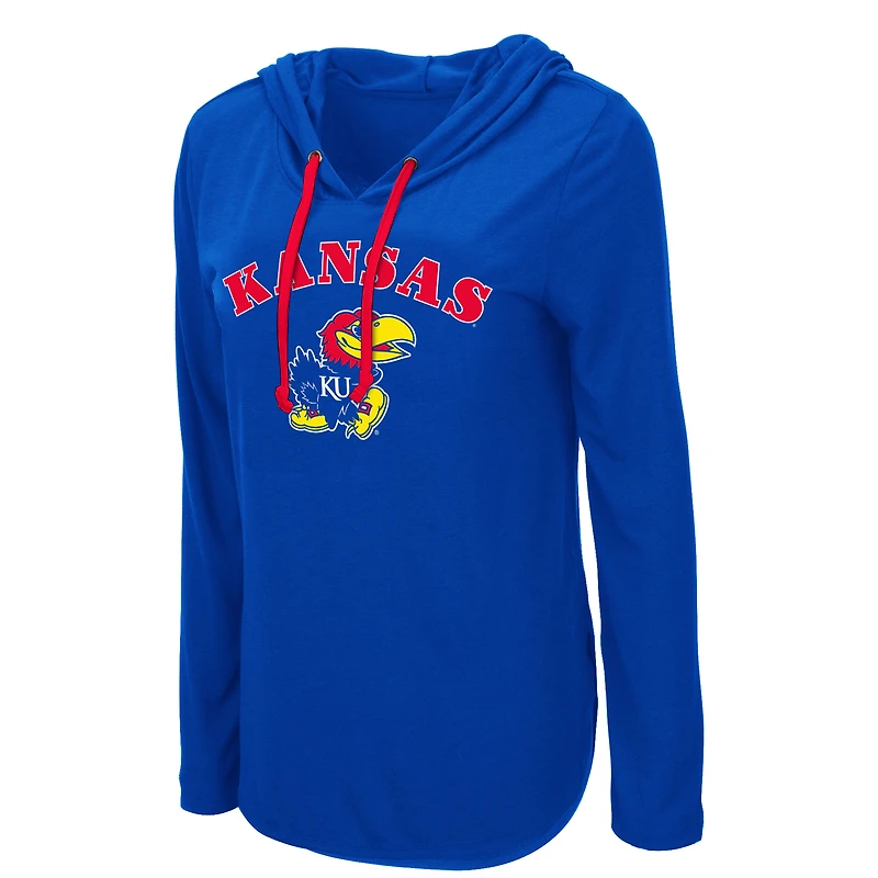 Women's Colosseum Royal Kansas Jayhawks My Lover Lightweight Hooded Long Sleeve T-Shirt