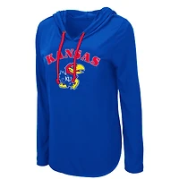 Women's Colosseum Royal Kansas Jayhawks My Lover Lightweight Hooded Long Sleeve T-Shirt