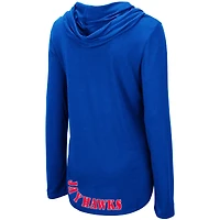 Women's Colosseum Royal Kansas Jayhawks My Lover Lightweight Hooded Long Sleeve T-Shirt