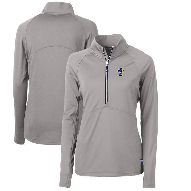 Women's Cutter & Buck Kansas Jayhawks Adapt Eco Knit Stretch Recycled Half-Zip Pullover Top