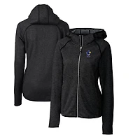 Women's Cutter & Buck Heather Charcoal Kansas Jayhawks Mainsail Sweater-Knit Full-Zip Hoodie