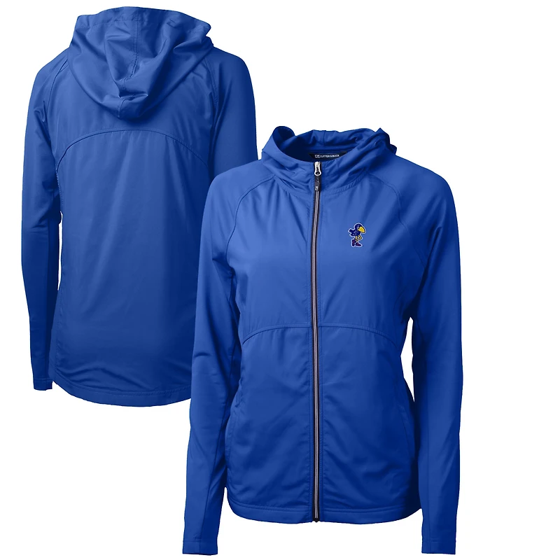 Women's Cutter & Buck Royal Kansas Jayhawks Adapt Eco Knit Hybrid Recycled Full-Zip Hoodie