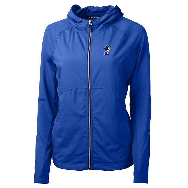 Women's Cutter & Buck Royal Kansas Jayhawks Adapt Eco Knit Hybrid Recycled Full-Zip Hoodie