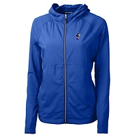 Women's Cutter & Buck Royal Kansas Jayhawks Adapt Eco Knit Hybrid Recycled Full-Zip Hoodie
