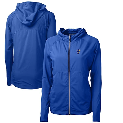 Women's Cutter & Buck Royal Kansas Jayhawks Adapt Eco Knit Hybrid Recycled Full-Zip Hoodie