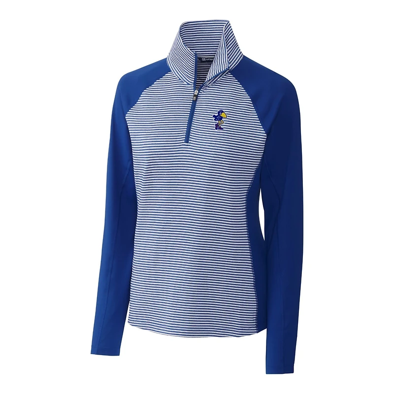 Women's Cutter & Buck Royal Kansas Jayhawks Forge Tonal Stripe Stretch Half-Zip Pullover Top