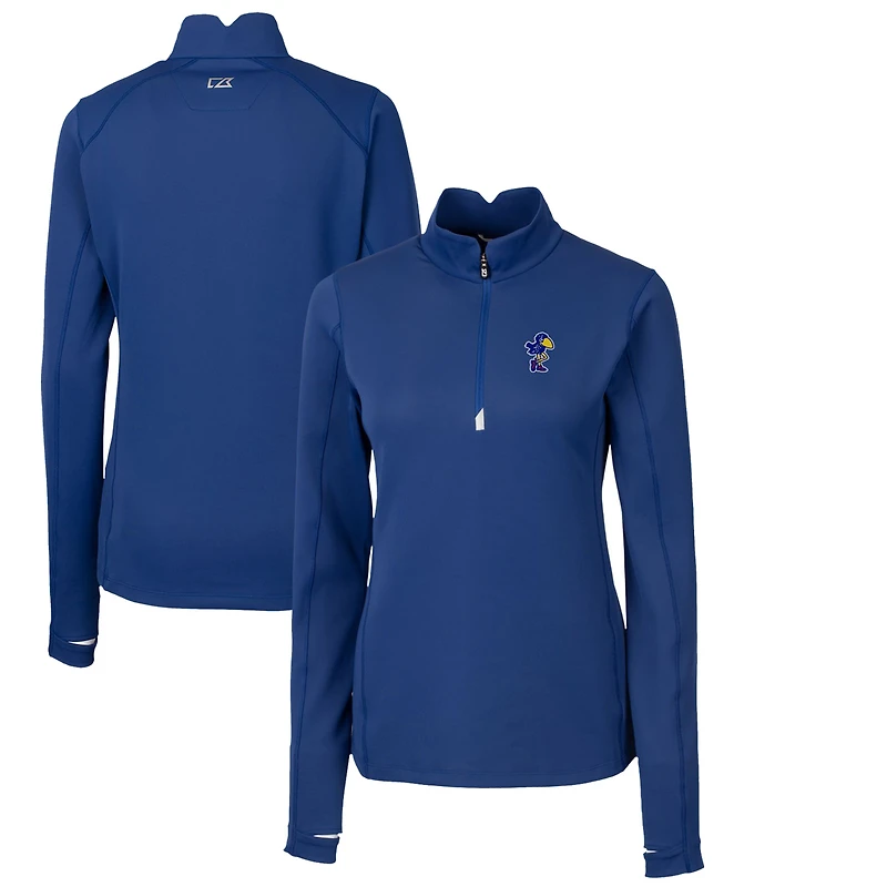 Women's Cutter & Buck Royal Kansas Jayhawks Traverse Stretch Quarter-Zip Pullover Top