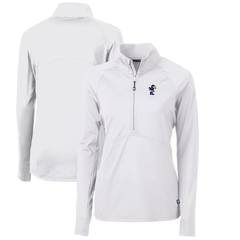 Women's Cutter & Buck Kansas Jayhawks Adapt Eco Knit Stretch Recycled Half-Zip Pullover Top
