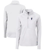 Women's Cutter & Buck Kansas Jayhawks Adapt Eco Knit Stretch Recycled Half-Zip Pullover Top