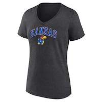 T-shirt à col en V pour femme Fanatics Heather Charcoal Kansas Jayhawks Campus
