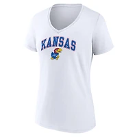 T-shirt à col en V blanc Kansas Jayhawks Fanatics pour femmes