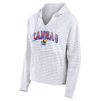 Women's Fanatics  White Kansas Jayhawks Striped Notch Neck Pullover Hoodie