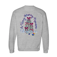 Women's  Heather Gray Kansas Jayhawks Classic Merry Christmas Tree Crewneck Sweatshirt