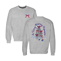 Sweat-shirt ras du cou classique Kansas Jayhawks pour femme, gris chiné, avec sapin de Noël