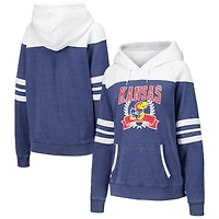 Women's Navy Kansas Jayhawks Blitz Striped Blocked Raglan Pullover Hoodie