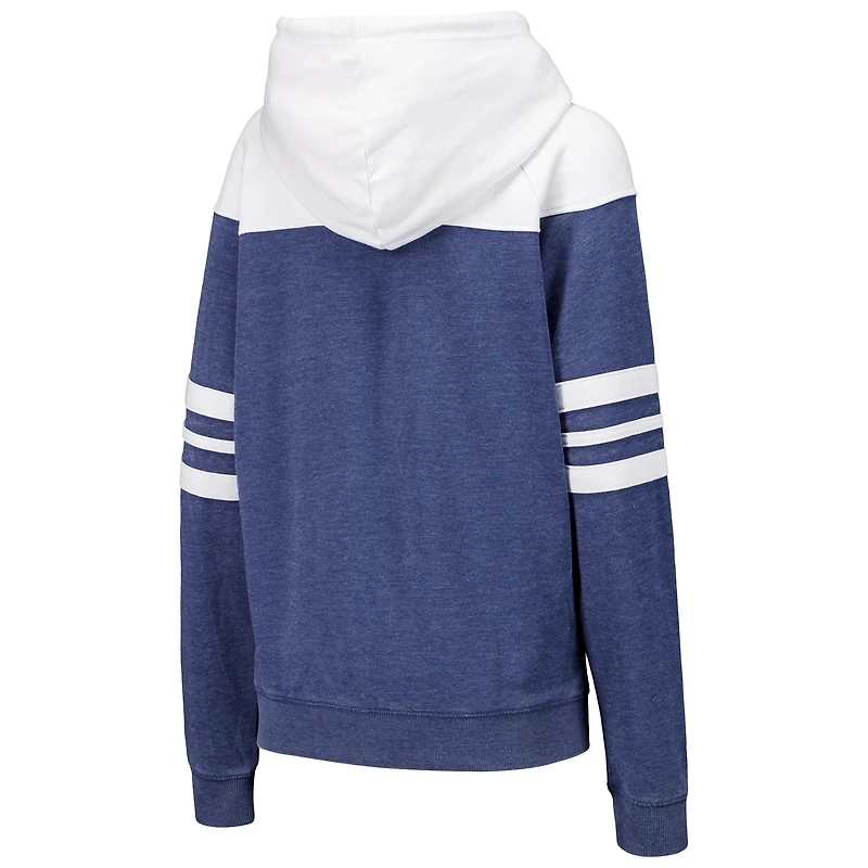 Women's Navy Kansas Jayhawks Blitz Striped Blocked Raglan Pullover Hoodie