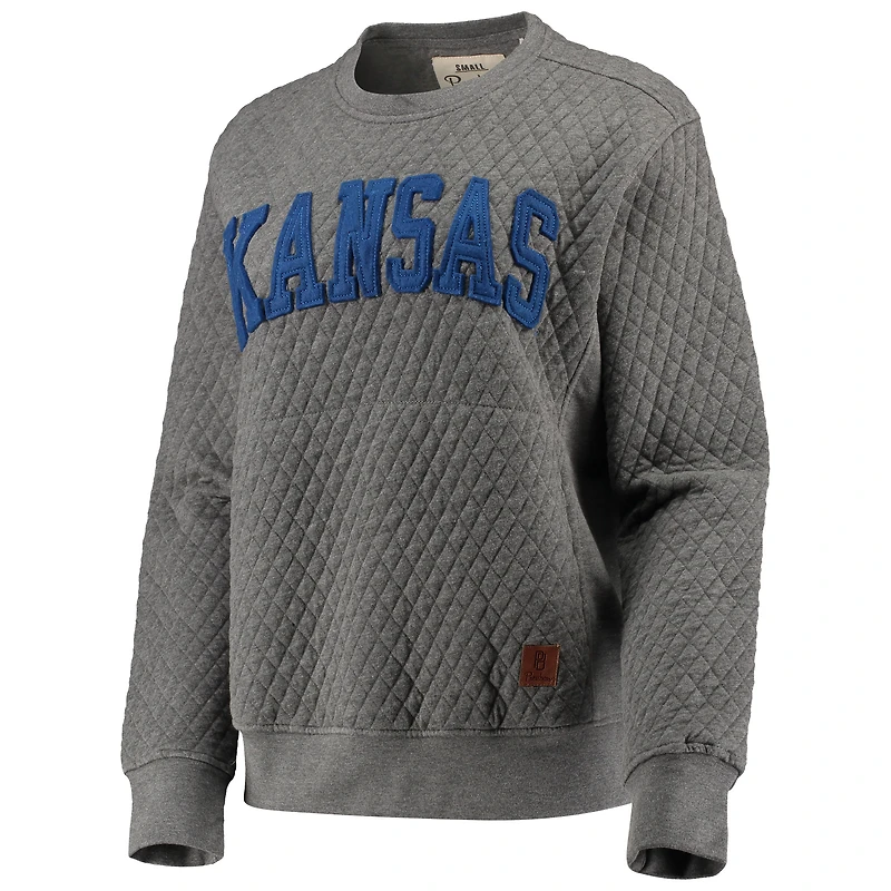 Women's Pressbox Heather Charcoal Kansas Jayhawks Moose Quilted Pullover Sweatshirt