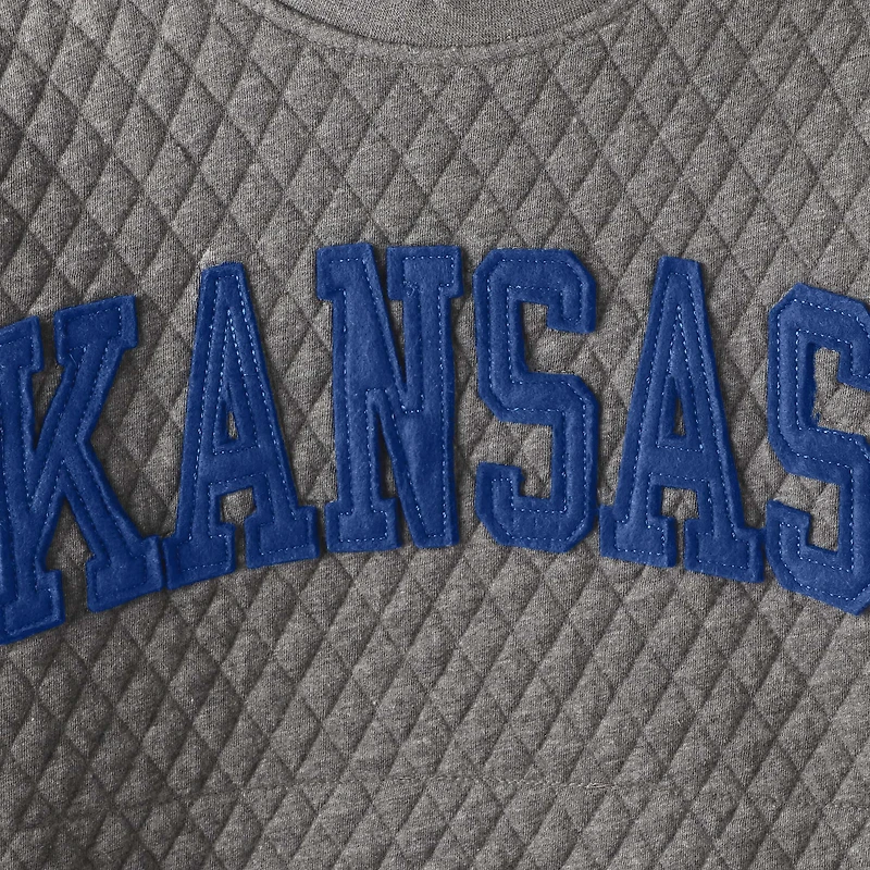 Women's Pressbox Heather Charcoal Kansas Jayhawks Moose Quilted Pullover Sweatshirt
