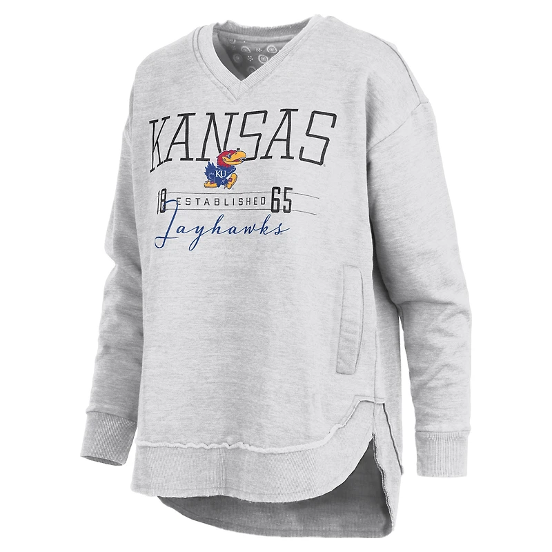 Women's Pressbox  Heather Gray Kansas Jayhawks Marcus East Hall Poncho V-Neck Sweatshirt