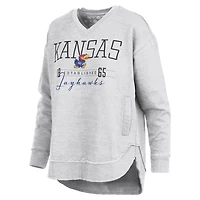 Women's Pressbox  Heather Gray Kansas Jayhawks Marcus East Hall Poncho V-Neck Sweatshirt