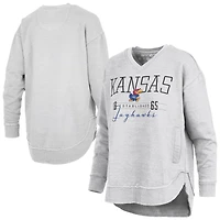 Women's Pressbox  Heather Gray Kansas Jayhawks Marcus East Hall Poncho V-Neck Sweatshirt