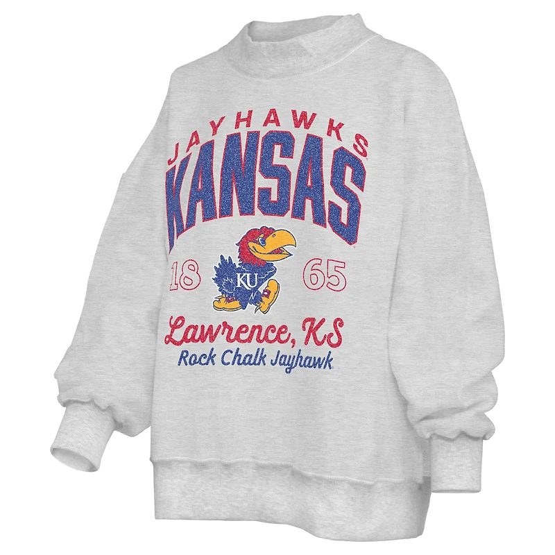 Women's Pressbox  Heather Gray Kansas Jayhawks Reversible Sweatshirt