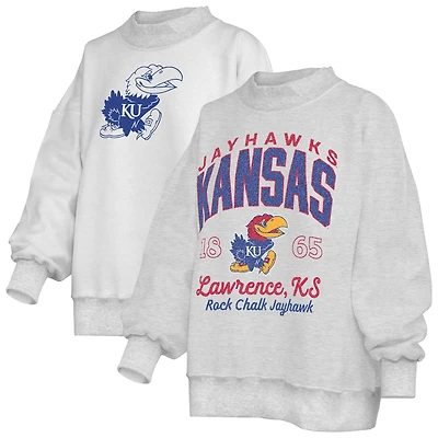 Sweat-shirt réversible Pressbox pour femmes, gris chiné, Kansas Jayhawks