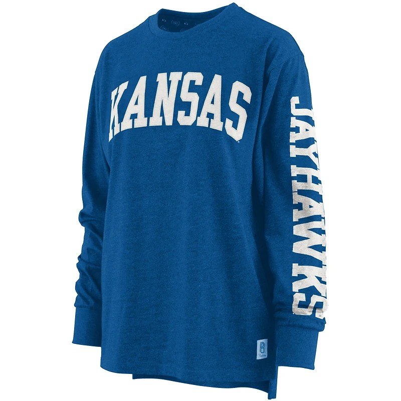 Women's Pressbox Heathered Royal Kansas Jayhawks Two-Hit Canyon Long Sleeve T-Shirt