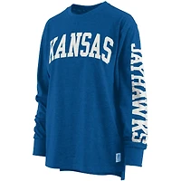 Women's Pressbox Heathered Royal Kansas Jayhawks Two-Hit Canyon Long Sleeve T-Shirt