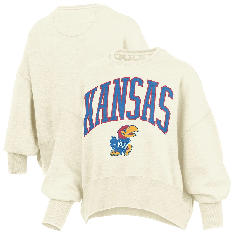Sweat-shirt ras du cou surdimensionné à taille haute pour femme, imprimé naturel des Kansas Jayhawks