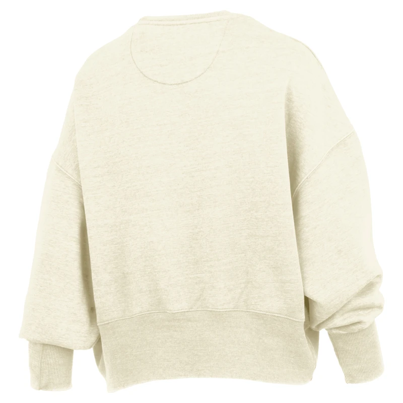 Women's Pressbox Natural Kansas Jayhawks Oversized Waist-Length Crewneck Sweatshirt