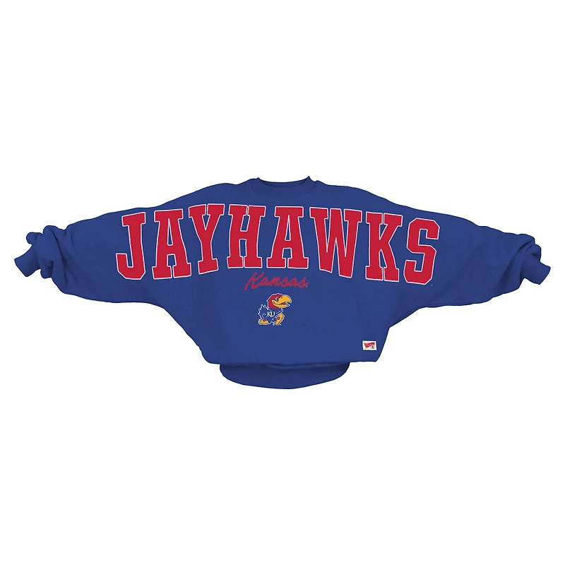 Women's Pressbox  Royal Kansas Jayhawks Flannigan Oversized Dolman Pullover Sweatshirt