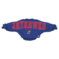 Women's Pressbox  Royal Kansas Jayhawks Flannigan Oversized Dolman Pullover Sweatshirt