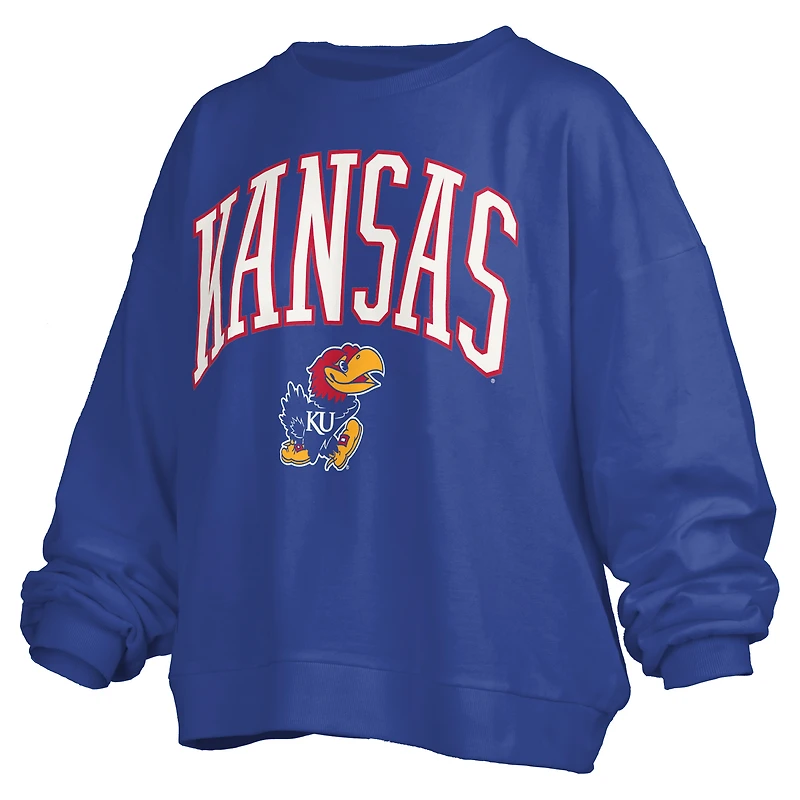 Sweat-shirt surdimensionné à manches longues pour femme Pressbox Royal Kansas Jayhawks Janise Arch Over Logo