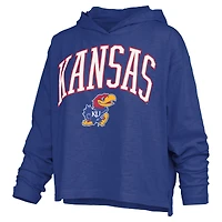T-shirt à capuche manches longues Pressbox Royal Kansas Jayhawks Nelson Arch Over Logo pour femmes